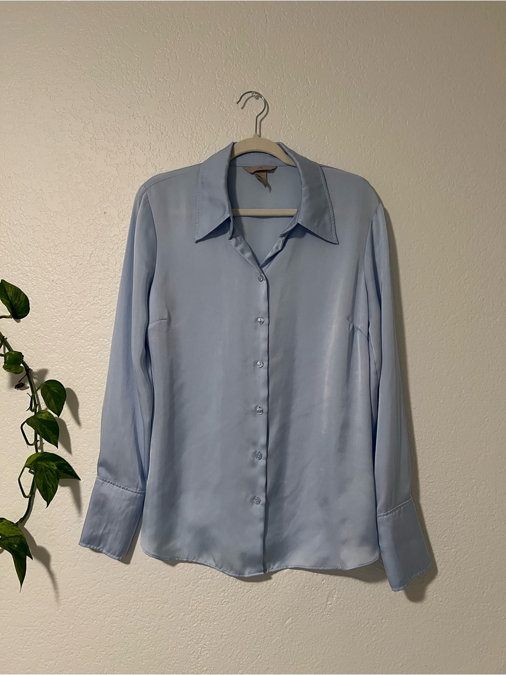 H&M Light Blue Satin Button-Up Blouse